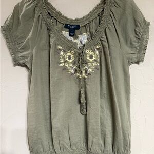 Nine West Olive Green Embroidered Women's Top
